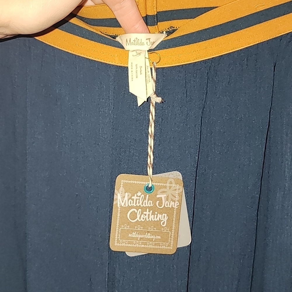NWT Matilda Jane Navy Flowy Pants Gold Elastic Waistband Size Large​​​​​ - Picture 6 of 7